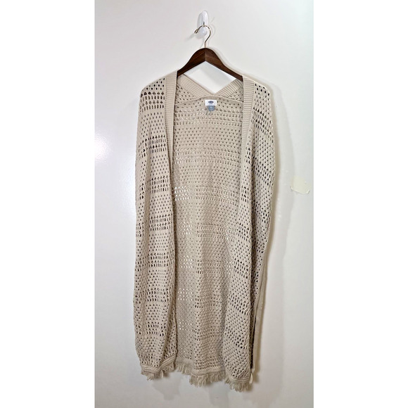 Old Navy Women’s Crochet Fringe Shawl Size XXL Beige Boho Beachy Festival Hippie - Picture 1 of 7